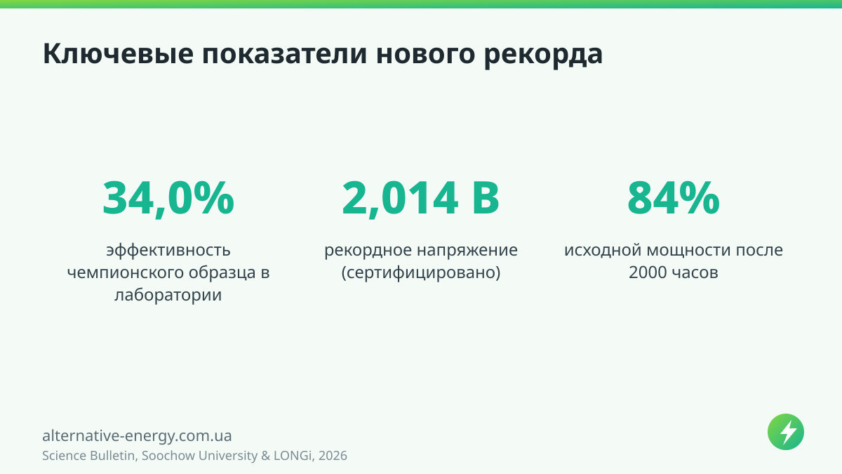 Ключевые показатели нового рекорда — Science Bulletin, Soochow University & LONGi, 2026