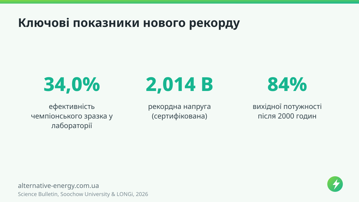 Ключові показники нового рекорду — Science Bulletin, Soochow University & LONGi, 2026