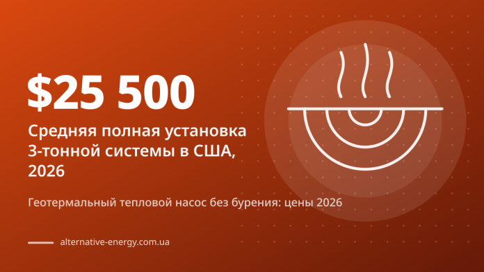 Геотермальный тепловой насос без бурения: цены 2026 Геотермальный тепловой насос без бурения: цены 2026 — $25 500 Средняя полная установка 3-тонной системы в США, 2026
