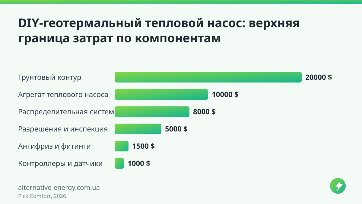 DIY-геотермальный тепловой насос: верхняя граница затрат по компонентам — Pick Comfort, 2026