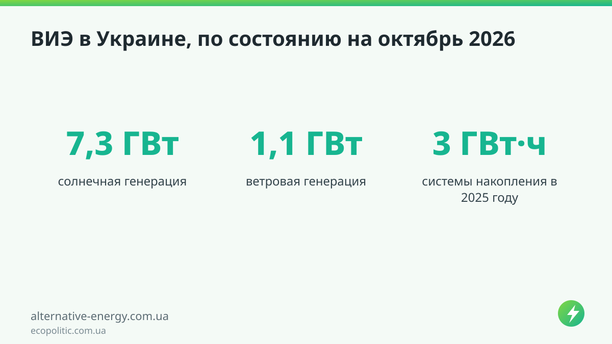 ВИЭ в Украине, по состоянию на октябрь 2026 — ecopolitic.com.ua