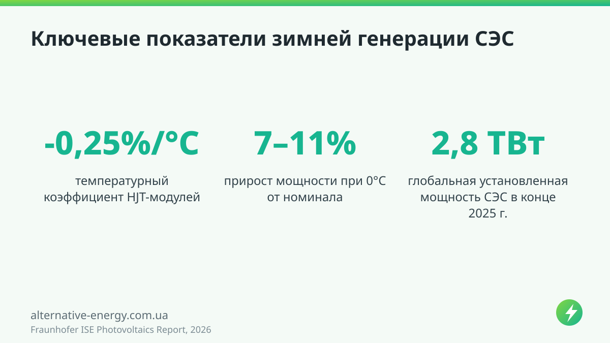 Ключевые показатели зимней генерации СЭС — Fraunhofer ISE Photovoltaics Report, 2026