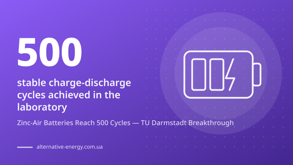 Zinc-Air Batteries Reach 500 Cycles — TU Darmstadt Breakthrough — 500 stable charge-discharge cycles achieved in the laboratory