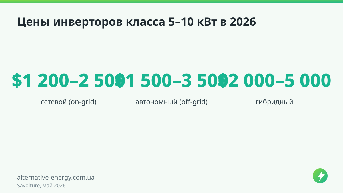Цены инверторов класса 5–10 кВт в 2026 — Savolture, май 2026