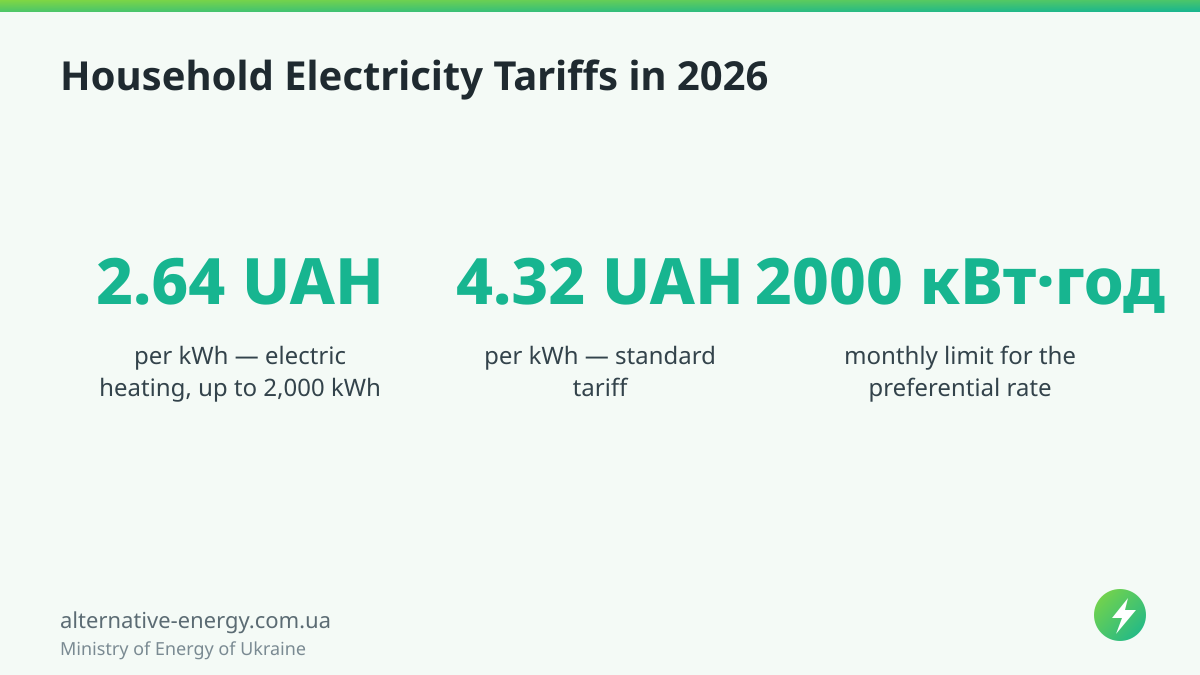 Household Electricity Tariffs in 2026 — Ministry of Energy of Ukraine