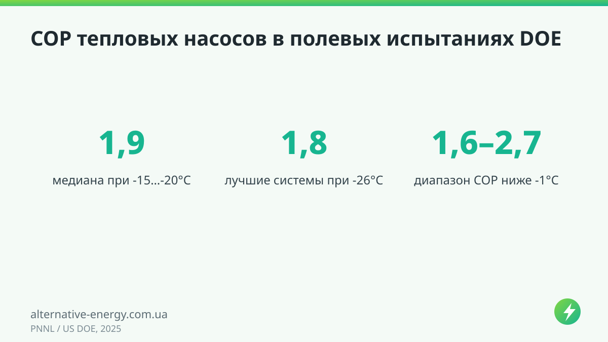 COP тепловых насосов в полевых испытаниях DOE — PNNL / US DOE, 2025